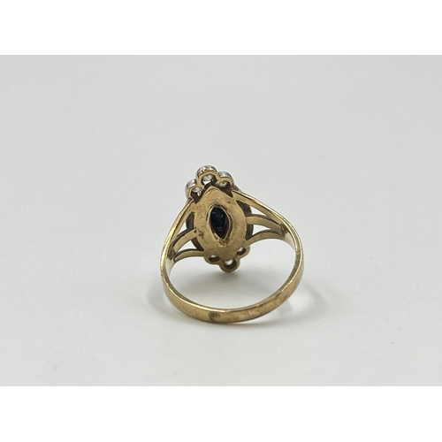 2006 - A hallmarked 9ct gold sapphire and CZ dress ring, size J½ - approx. gross weight 2.6g