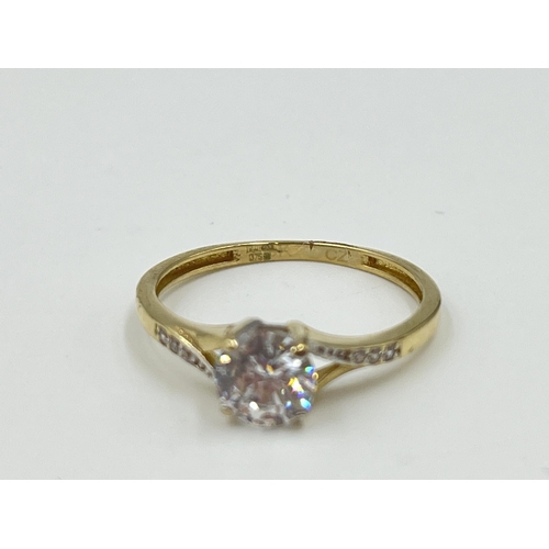 2011 - A 9ct gold CZ solitaire ring, size N½ - approx. gross weight 1.4g