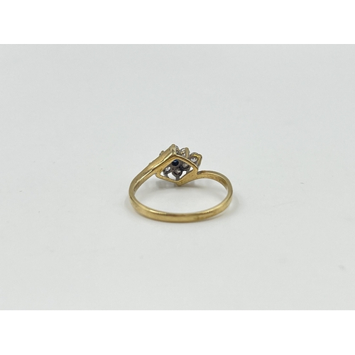 2015 - A hallmarked London 9ct gold sapphire and CZ twist setting ring, size J½ - approx. gross weight 1.44... 