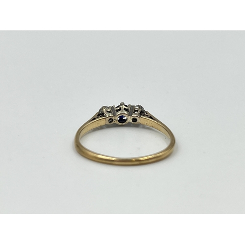 2019 - A 9ct gold sapphire and clear gemstone ring, size P - approx. gross weight 1.58g