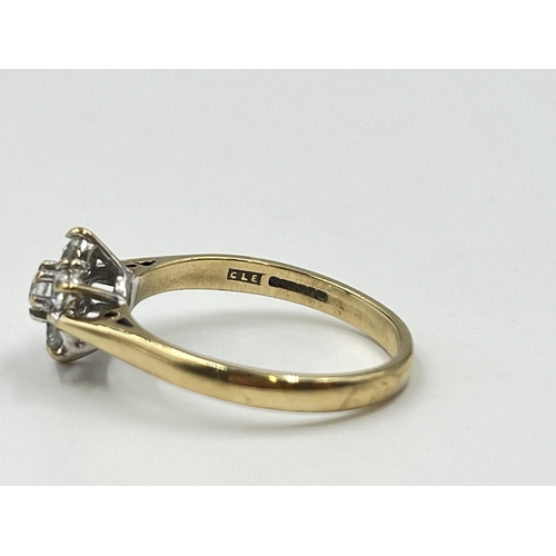 2021 - A hallmarked Birmingham 9ct gold CZ floral cluster ring, size Q - approx. gross weight 2.7g