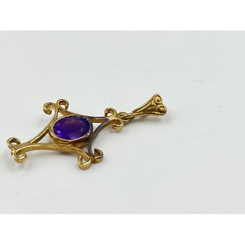 2025 - A 9ct gold amethyst set pendant - approx. gross weight 2.2g