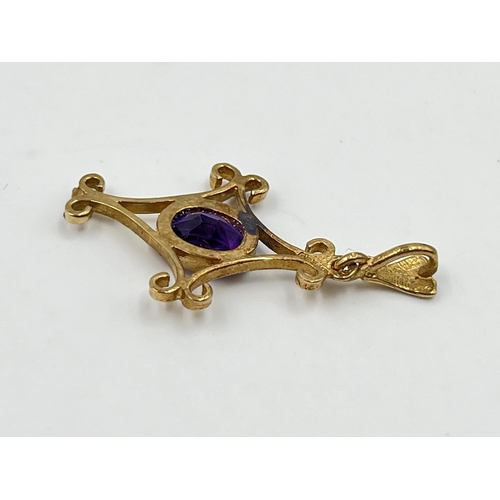 2025 - A 9ct gold amethyst set pendant - approx. gross weight 2.2g