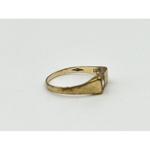 2026 - A hallmarked London 9ct gold CZ set signet ring, size N½ - approx. gross weight 1.3g