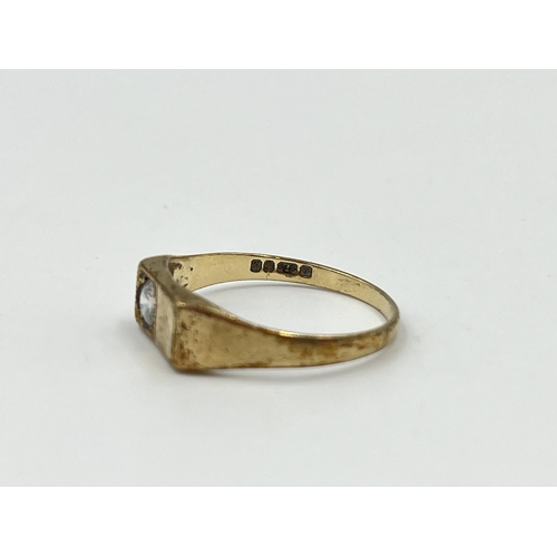 2026 - A hallmarked London 9ct gold CZ set signet ring, size N½ - approx. gross weight 1.3g