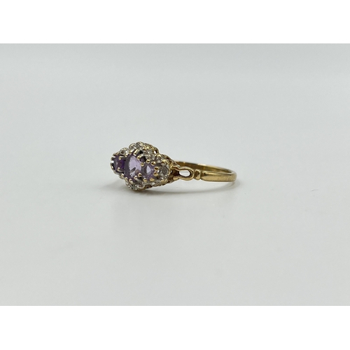 2029 - A hallmarked Birmingham 9ct gold amethyst and diamond trilogy ring, size Q - approx. gross weight 1.... 