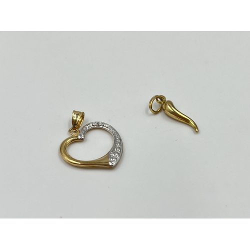 2030 - Two 9ct gold pendants - approx. gross weight 0.7g