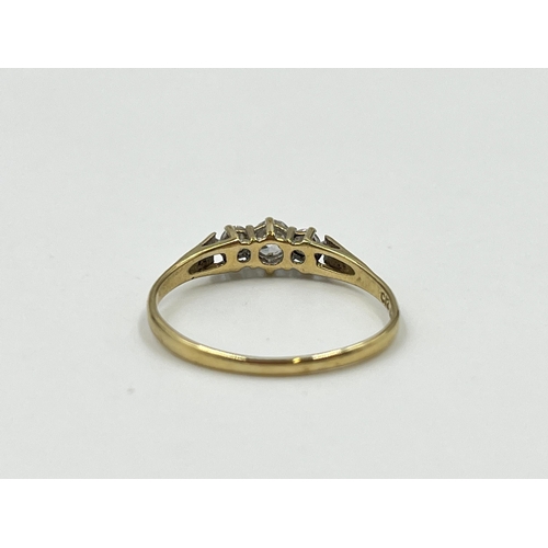 2032 - A hallmarked Birmingham 9ct gold CZ trilogy ring, size R - approx. gross weight 1.4g