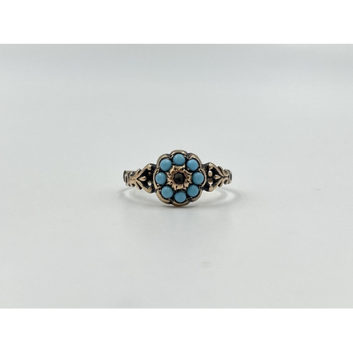 2034 - A hallmarked Birmingham 9ct gold turquoise cluster ring - approx. gross weight 1.35g