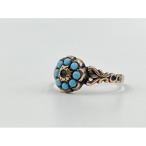 2034 - A hallmarked Birmingham 9ct gold turquoise cluster ring - approx. gross weight 1.35g