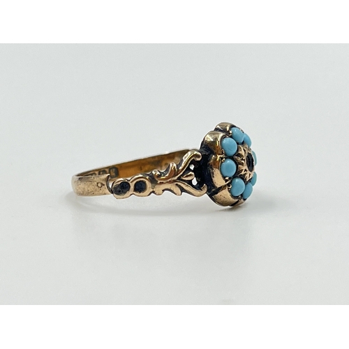 2034 - A hallmarked Birmingham 9ct gold turquoise cluster ring - approx. gross weight 1.35g