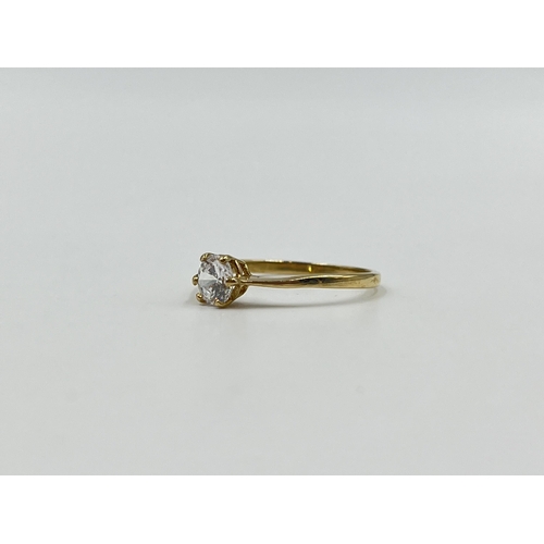 2036 - A 9ct gold CZ solitaire ring, size M½ - approx. gross weight 1.09g