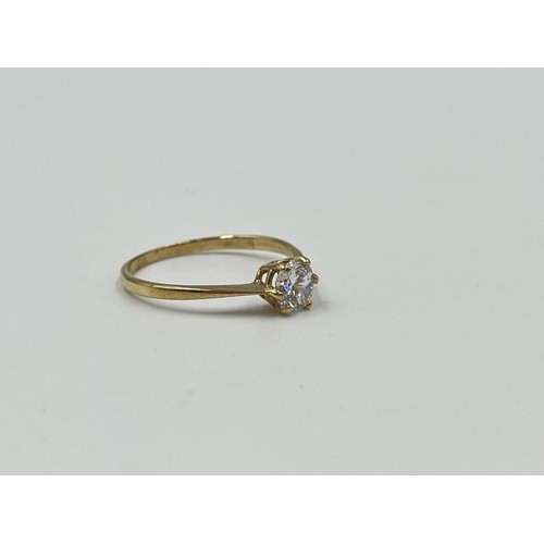 2036 - A 9ct gold CZ solitaire ring, size M½ - approx. gross weight 1.09g