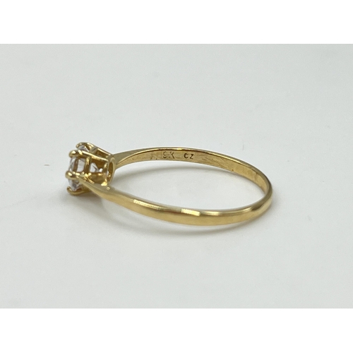 2036 - A 9ct gold CZ solitaire ring, size M½ - approx. gross weight 1.09g