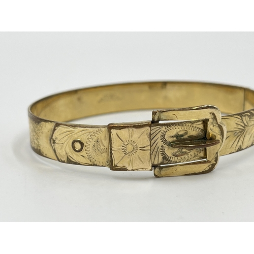 2075 - A vintage Excalibur 12ct rolled gold floral etched belt buckle bangle - approx. gross weight 16g