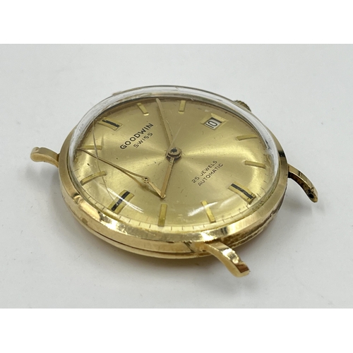 2173 - A 1970s Goodwin 25 jewels automatic men's wristwatch with 9ct gold case - approx. gross weight with ... 