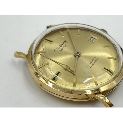 2173 - A 1970s Goodwin 25 jewels automatic men's wristwatch with 9ct gold case - approx. gross weight with ... 