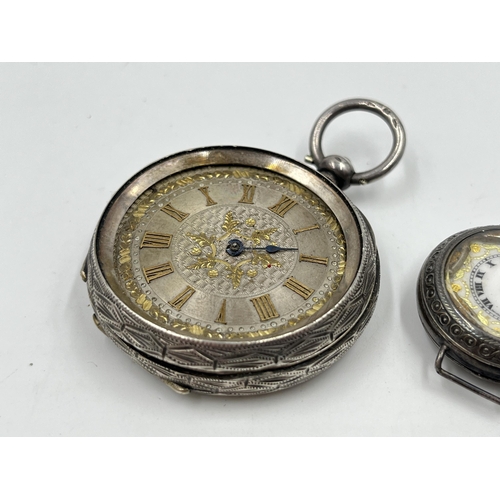 2175 - Two antique silver watches, one .935 Swiss open faced key wind pocket watch and one Medana .925 mech... 