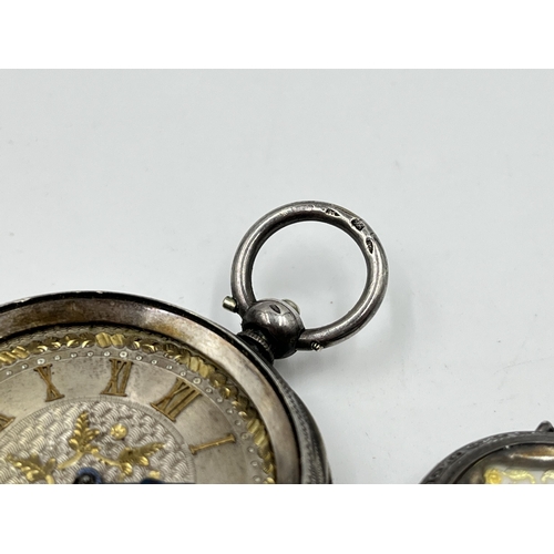 2175 - Two antique silver watches, one .935 Swiss open faced key wind pocket watch and one Medana .925 mech... 