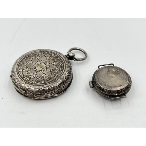 2175 - Two antique silver watches, one .935 Swiss open faced key wind pocket watch and one Medana .925 mech... 