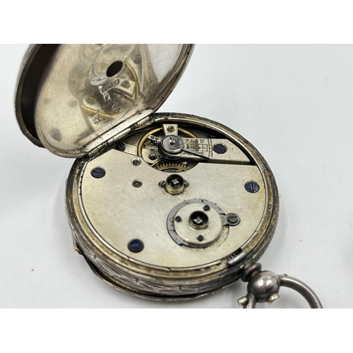 2175 - Two antique silver watches, one .935 Swiss open faced key wind pocket watch and one Medana .925 mech... 