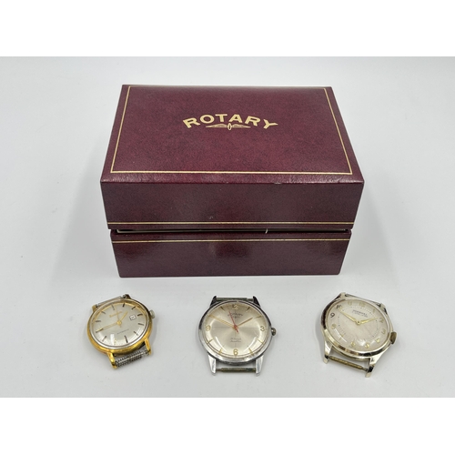 2179 - Three vintage mechanical men's wristwatches, one boxed Rotary, one Bulova mechanical and one Ingerso... 