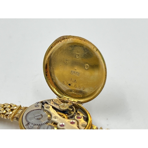 2186 - An Art Deco Swiss made mechanical lady's wristwatch with hallmarked London 9ct gold case and bracele... 