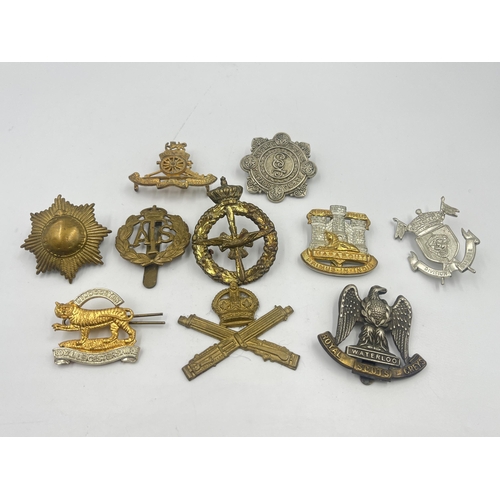 2240 - Ten military cap badges to include Royal Scots Greys Waterloo, Auxiliary Territorial Service, Southe... 