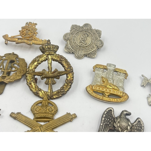 2240 - Ten military cap badges to include Royal Scots Greys Waterloo, Auxiliary Territorial Service, Southe... 