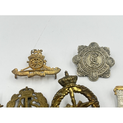 2240 - Ten military cap badges to include Royal Scots Greys Waterloo, Auxiliary Territorial Service, Southe... 