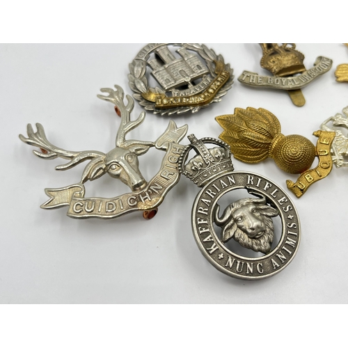 2245 - Ten military cap badges to include The Buffs, The Royal Dragoons, Northamptonshire, Kaffrarian Rifle... 