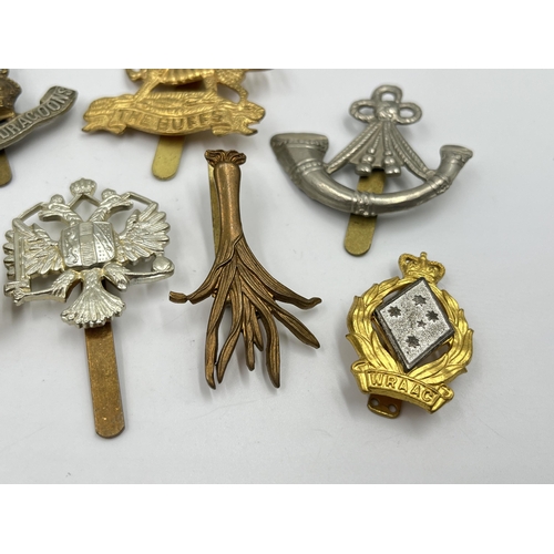 2245 - Ten military cap badges to include The Buffs, The Royal Dragoons, Northamptonshire, Kaffrarian Rifle... 