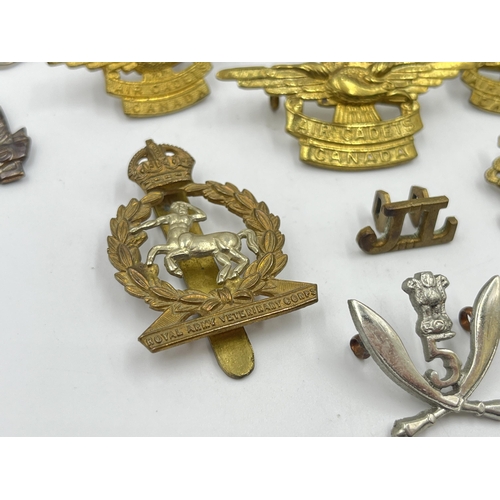 2247 - Twelve military cap badges to include Air Cadets Canada, South African School Cadets, Royal Army Vet... 