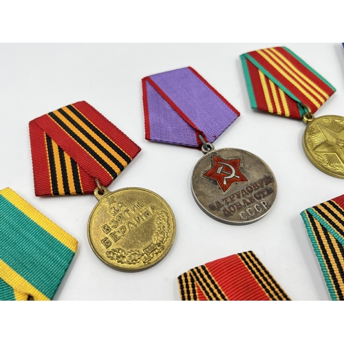 2263 - Nine Russian medals to include For Labour Valour, Veteran of Labour etc.