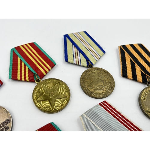 2263 - Nine Russian medals to include For Labour Valour, Veteran of Labour etc.