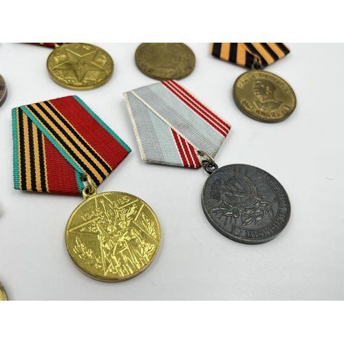 2263 - Nine Russian medals to include For Labour Valour, Veteran of Labour etc.