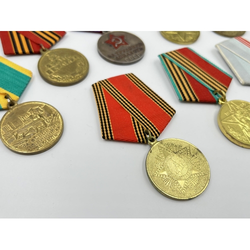 2263 - Nine Russian medals to include For Labour Valour, Veteran of Labour etc.