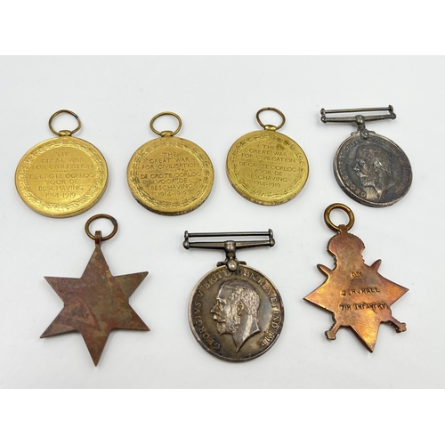 2265 - Seven WWI medals, one War presented to 15667 PTE. H. Johnson L. N. Lan. R., one Victory presented to... 