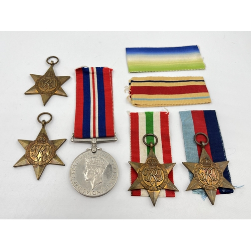 2268 - Five WWII medals, War, The Italy Star, The Atlantic star, The 1939-1945 star and the Africa star wit... 