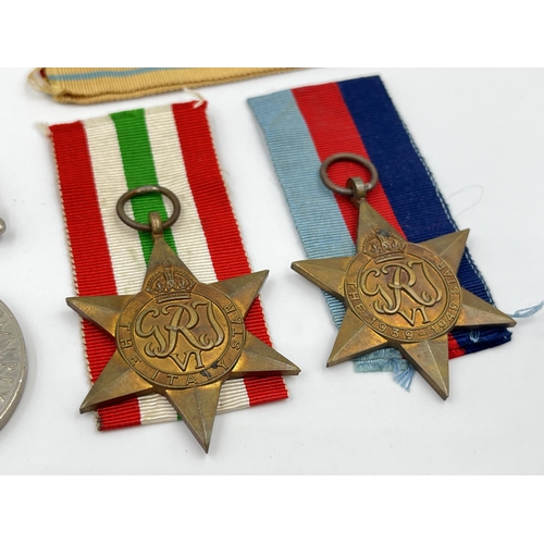 2268 - Five WWII medals, War, The Italy Star, The Atlantic star, The 1939-1945 star and the Africa star wit... 