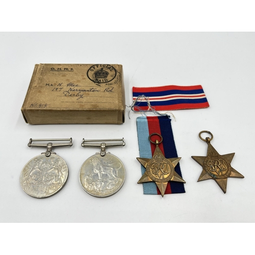 2271 - Four WWII medals, The Defence, War, The 1939-1945 Star and The France and Germany Star with document... 