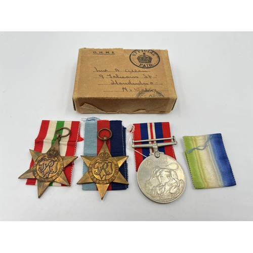 2272 - Three WWII medals, War, The 1939-1945 Star and The Italy Star with box