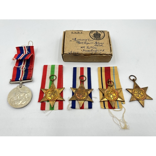 2274 - Five WWII medals, War, The 1939-1945 Star, The Italy Star, The Africa Star and The France and German... 