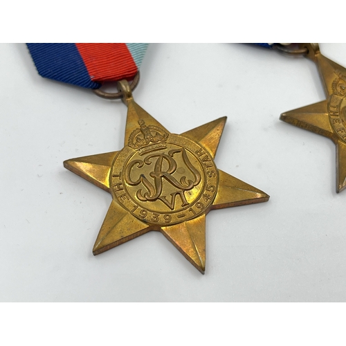 2275 - Four WWII medals, The Defence, War, The 1939-1945 Star and The France and Germany Star with document... 