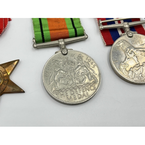 2276 - Four WWII medals, The Defence, War, The 1939-1945 Star and The Italy Star with box