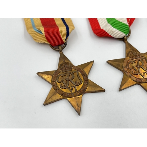 2277 - Five WWII medals, The Defence, War, The 1939-1945 Star, The Italy Star and The Africa Star with docu... 