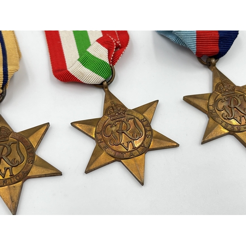 2277 - Five WWII medals, The Defence, War, The 1939-1945 Star, The Italy Star and The Africa Star with docu... 