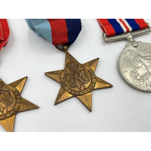 2277 - Five WWII medals, The Defence, War, The 1939-1945 Star, The Italy Star and The Africa Star with docu... 