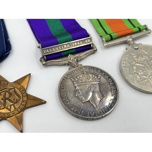 2292 - Five WWII medals, General Service with Palestine 1945-48 clasp presented to 3321125 PTE. S. Schofiel... 