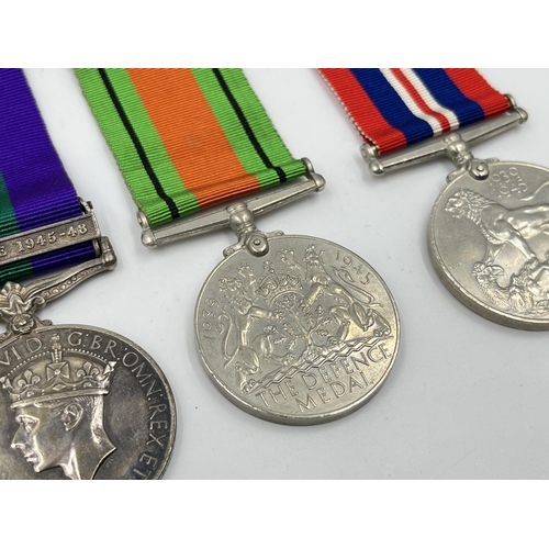 2292 - Five WWII medals, General Service with Palestine 1945-48 clasp presented to 3321125 PTE. S. Schofiel... 